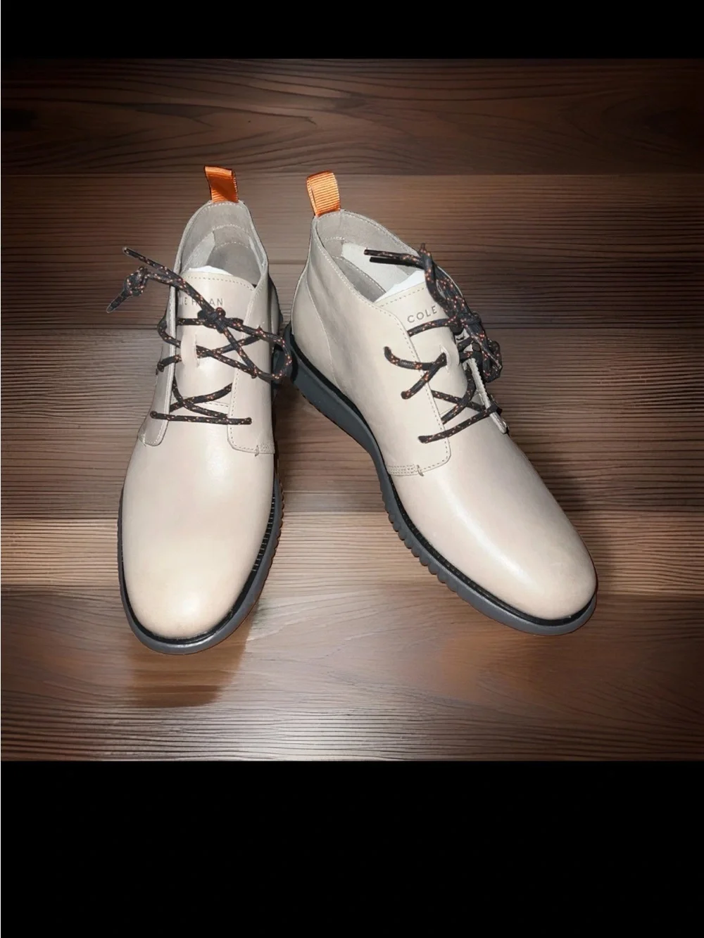 Cole Haan Light Beige Leather Chukka Boots with Black Sole